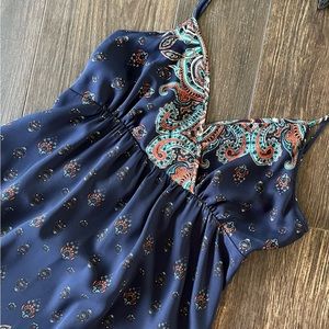 Navy Floral Paisley Medallion Smocked Maxi Dress